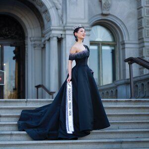 Jovani Couture Black Asymmetrical Gown Beaded